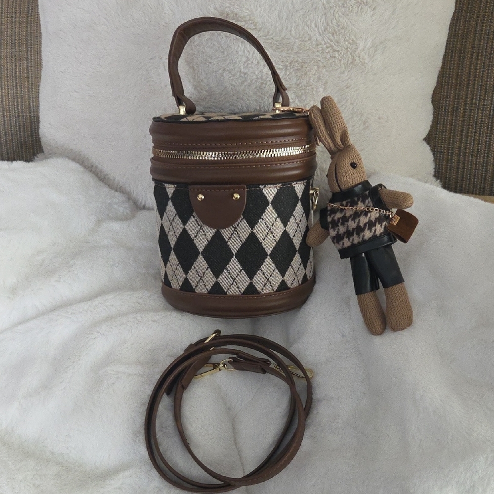 Brown and Black Argyle Pattern Women Bag